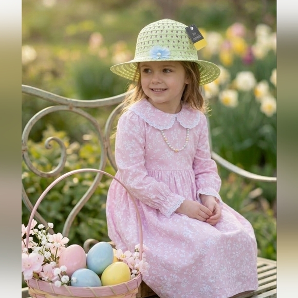 Kids Green Straw Hat with Blue Flower, Easter Wear - Picture 2 of 5